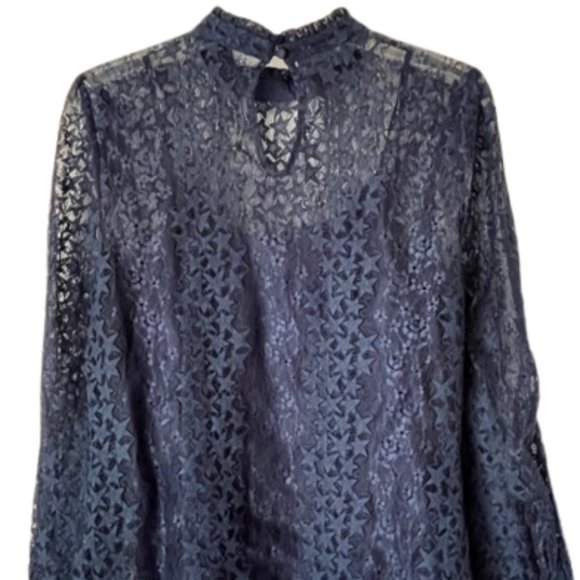 ModCloth Winsome Whims Star Lace Long Sleeved Blouse - Navy - L - Picture 4 of 11